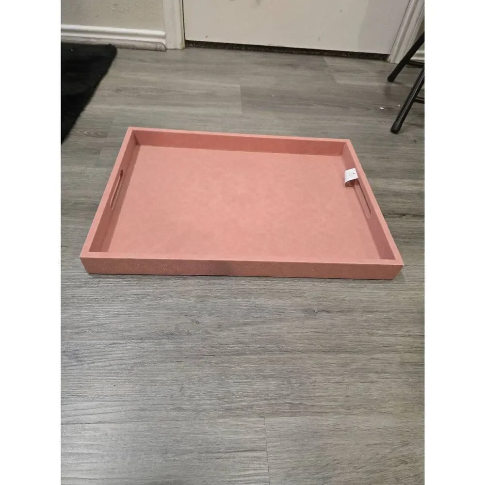 Home District Contemporary Pink Faux Leather Vanity Tray w/Handle